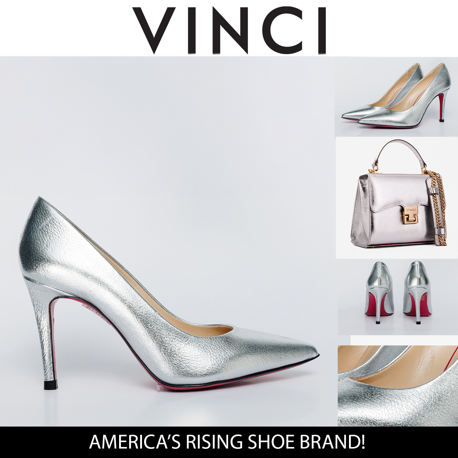 The Ege Silver Leather Pump Fuchsia Sole Shoe