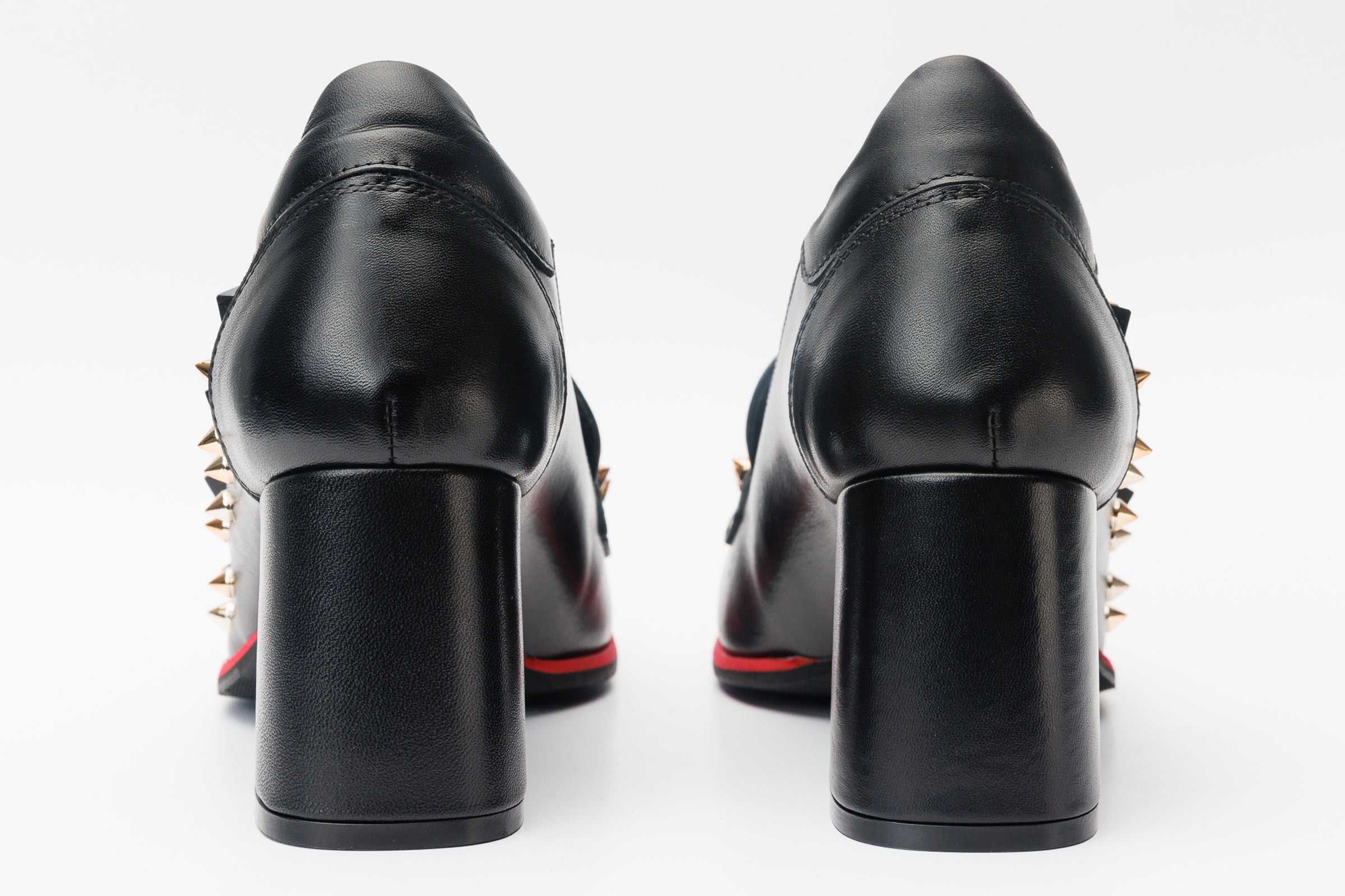 The Infanta Black Spike Leather Block Heel Pump Shoe