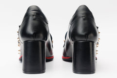 The Infanta Black Spike Leather Block Heel Pump Shoe