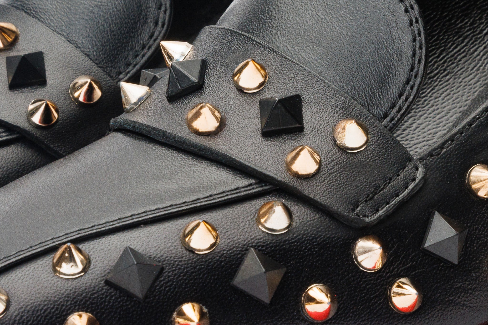 The Infanta Black Spike Leather Block Heel Pump Shoe