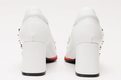 The Infanta White Spike Leather Block Heel Pump Shoe