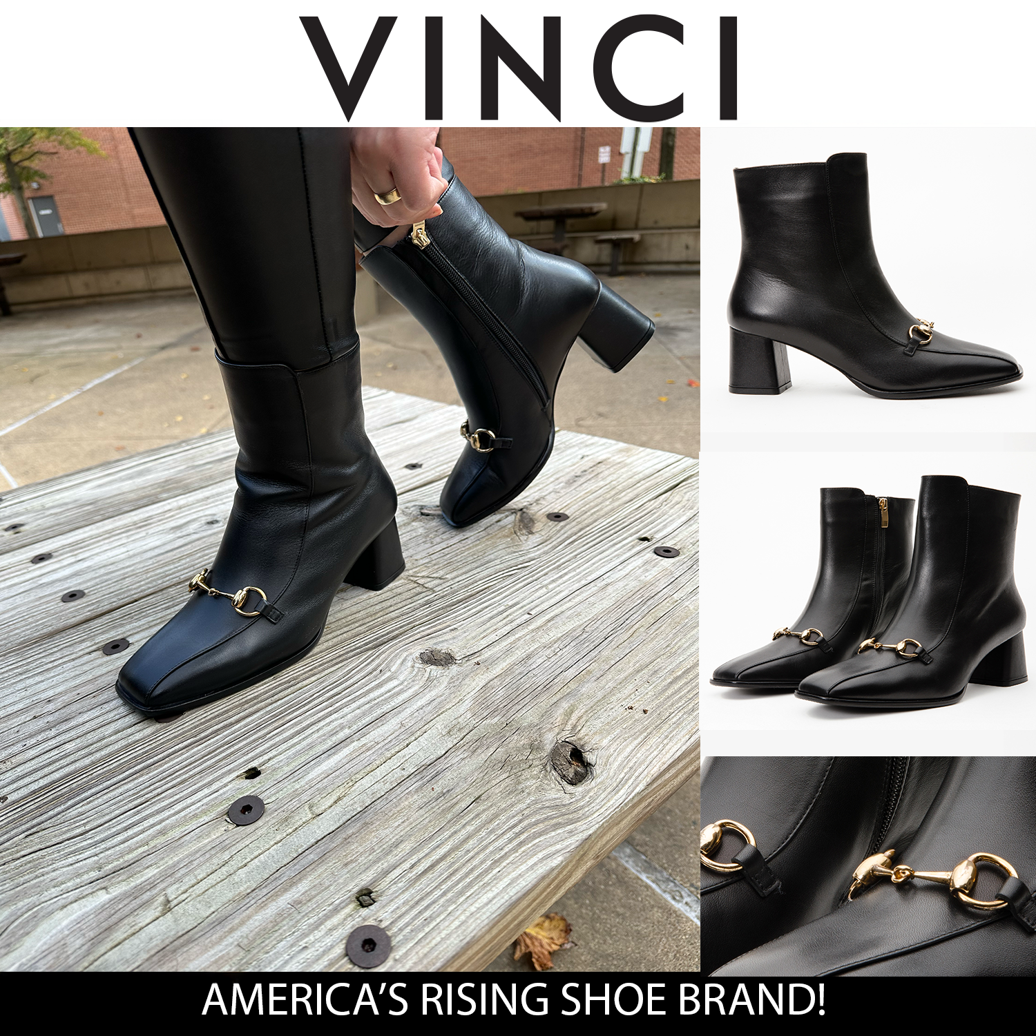 The Bukres Black Leather Block Heel Boot