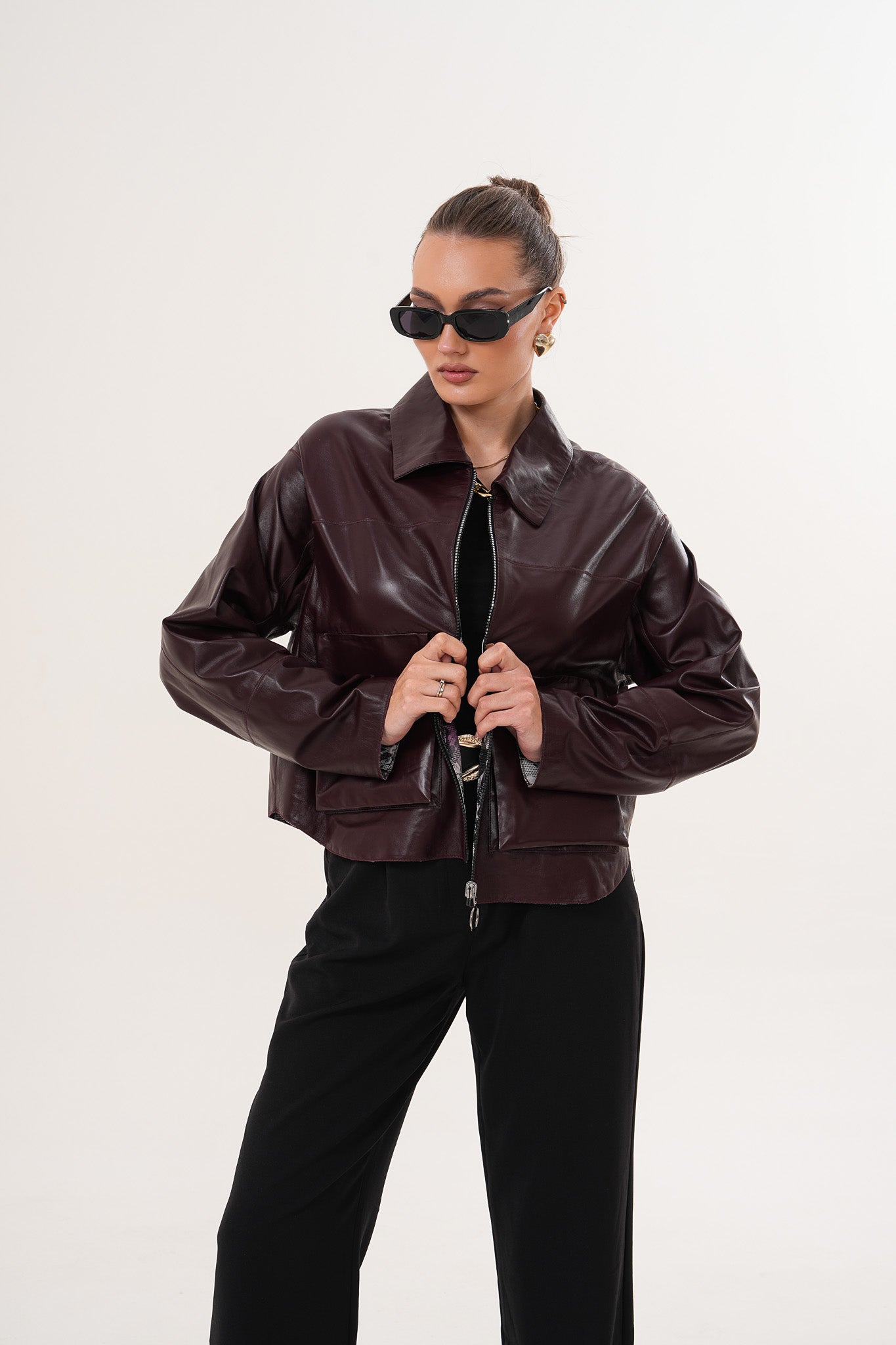 The Elvoria Reversible Burgundy Leather Jacket