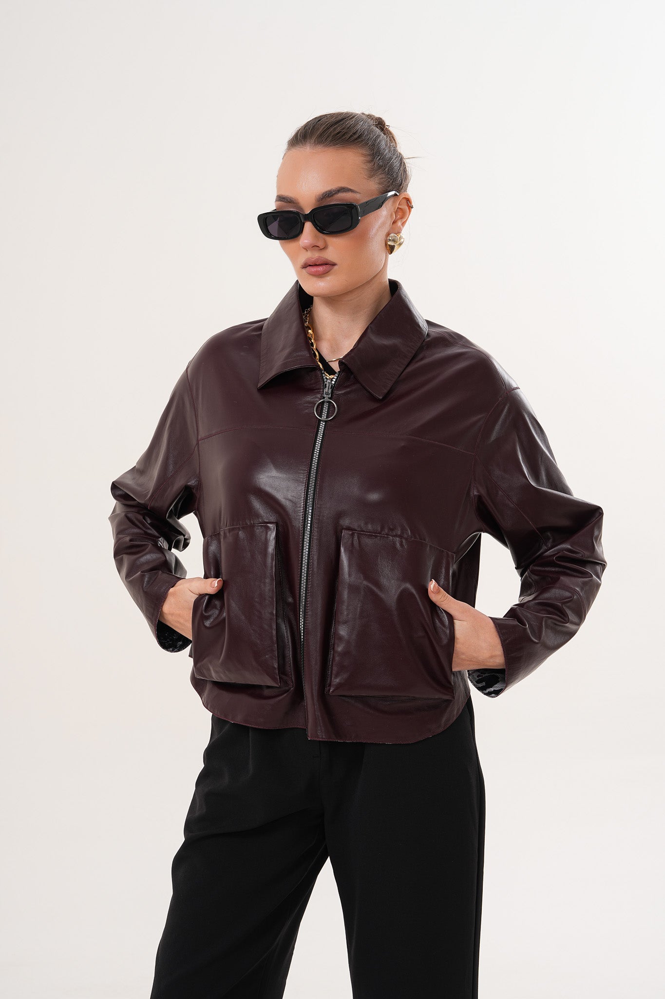 The Elvoria Reversible Burgundy Leather Jacket