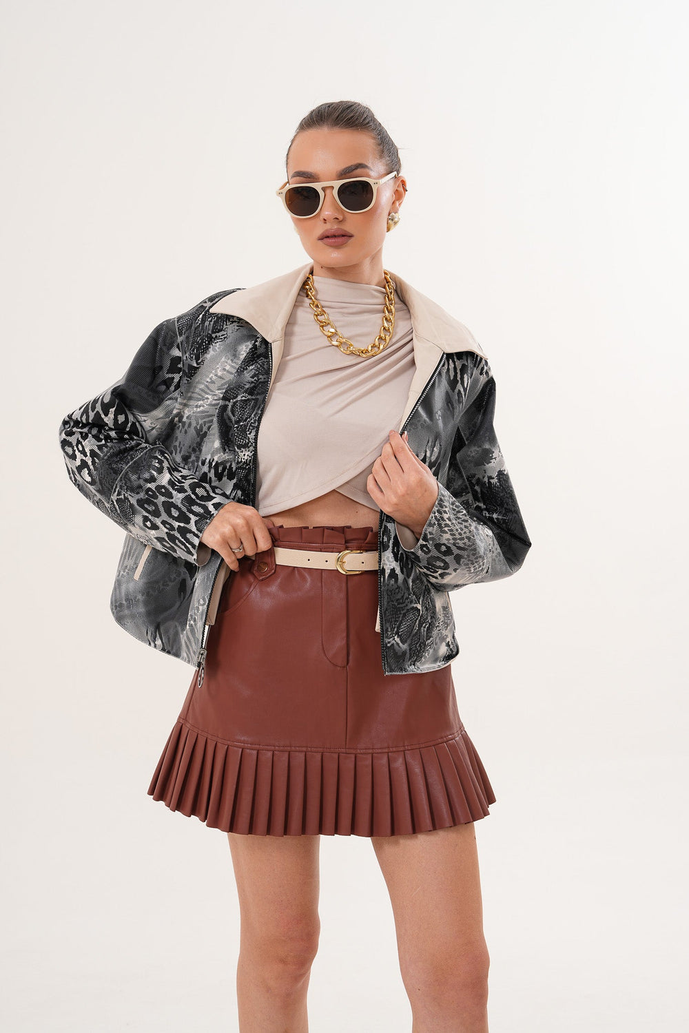 The Elvoria Reversible Beige Leather Jacket