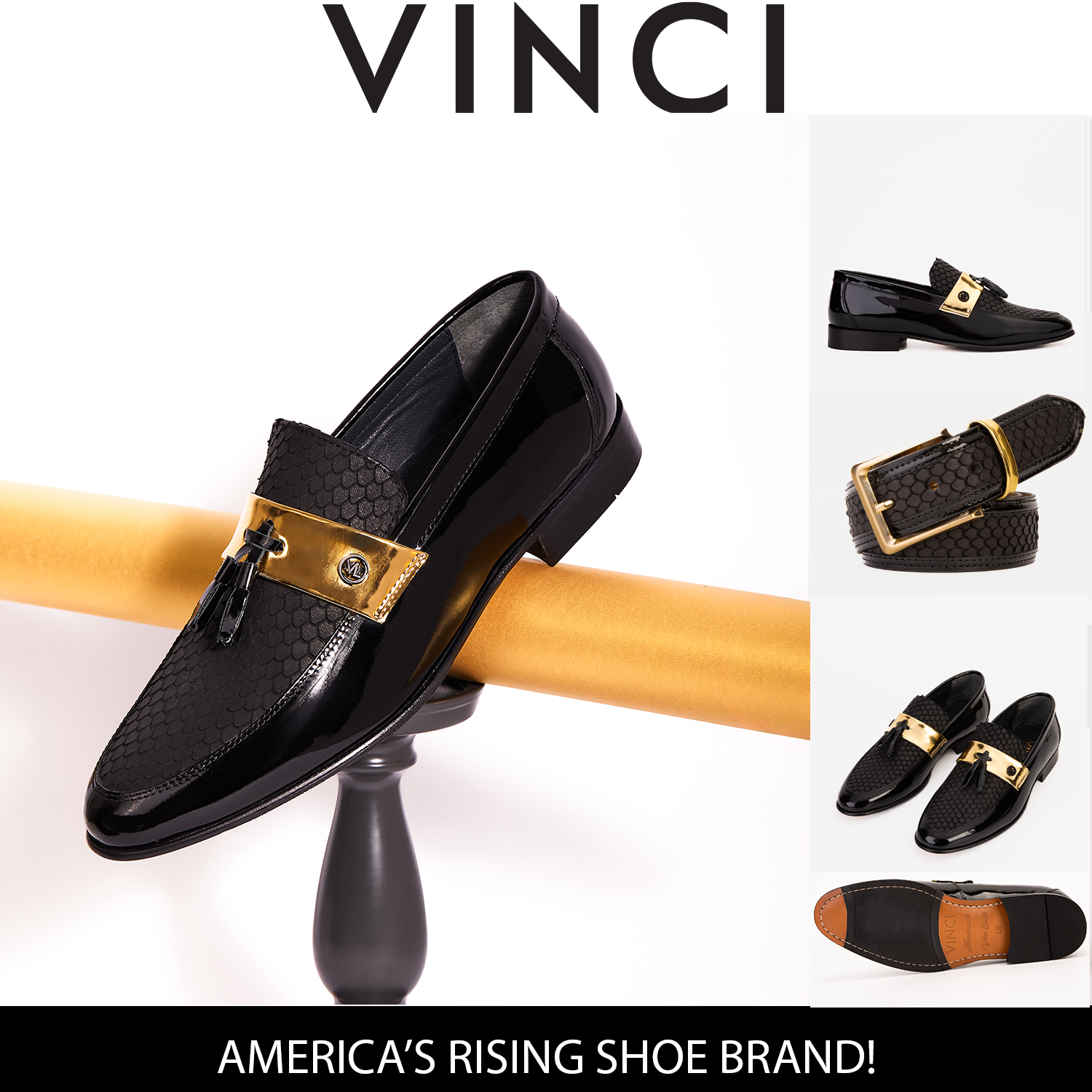 The Imperial Black Gold Leather Dress Shoe
