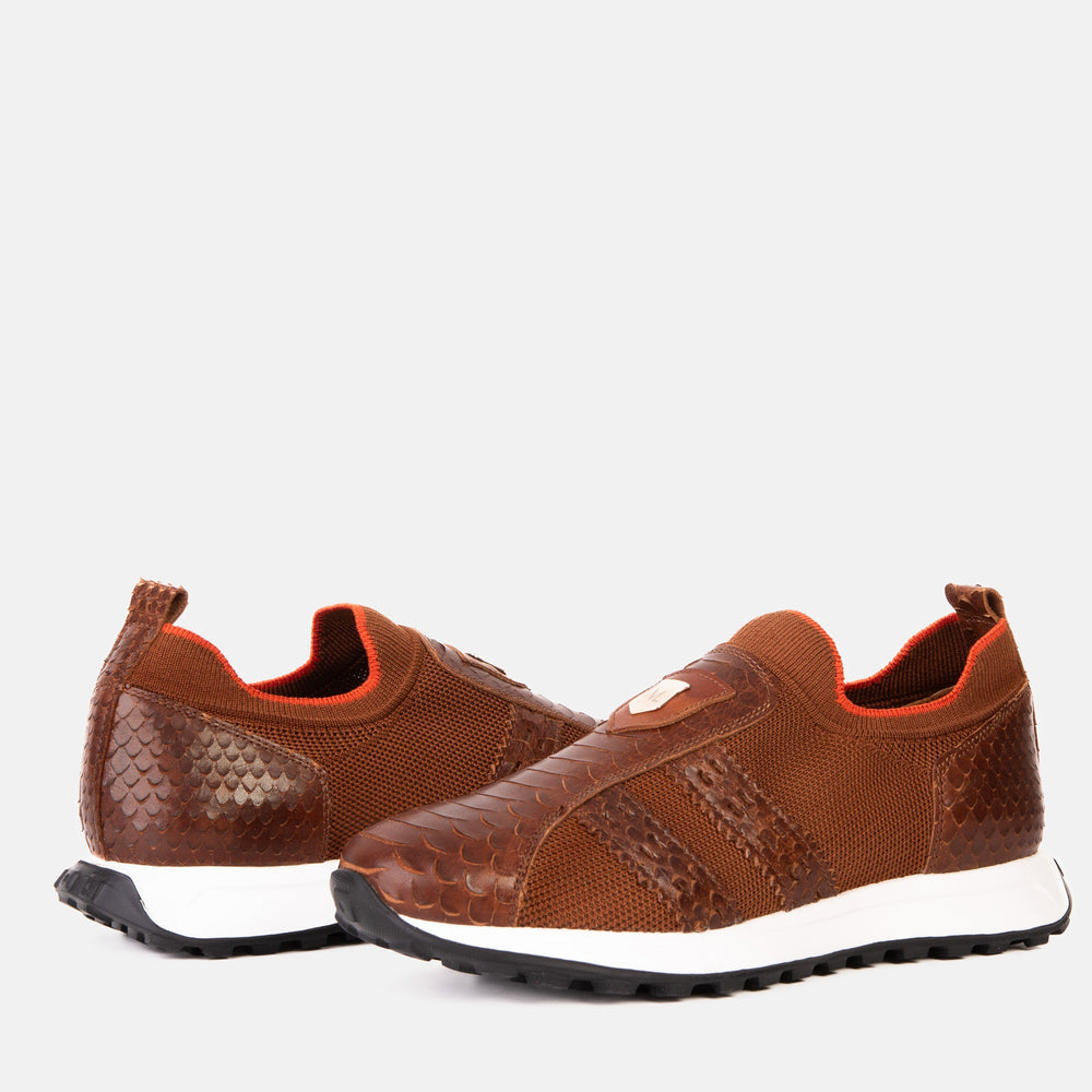 The Aslan Tan Knitted Leather Sneaker