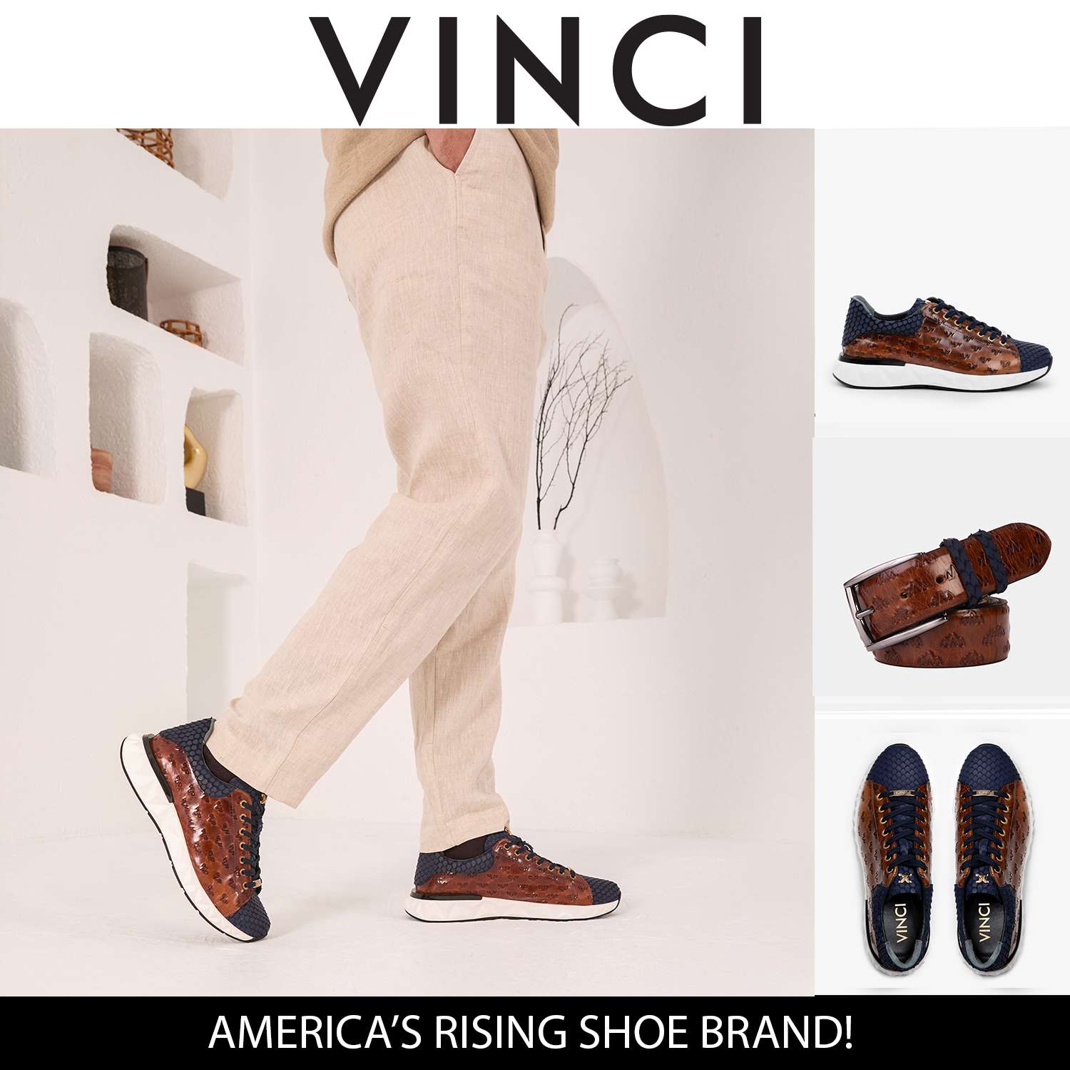 The Caesars Navy Tan Leather Sneaker