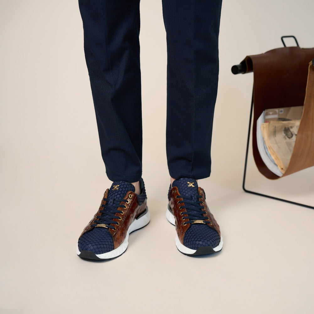 The Caesars Navy Tan Leather Sneaker