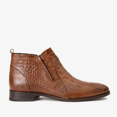 The Randor Brown Crocodile Leather Side-Zip Dress Ankle  Boot