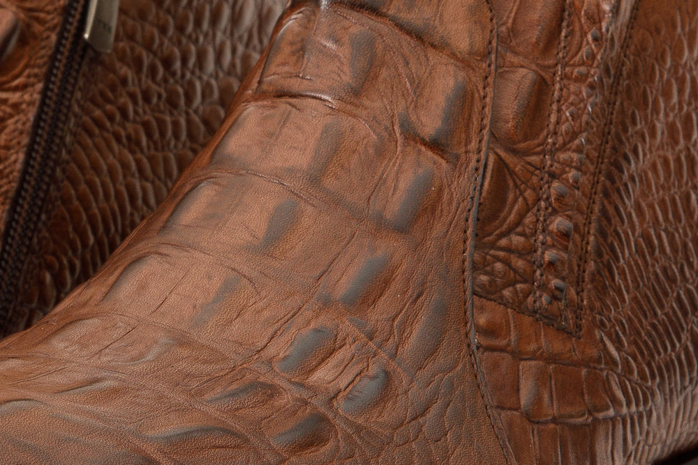 The Randor Brown Crocodile Leather Side-Zip Dress Ankle  Boot