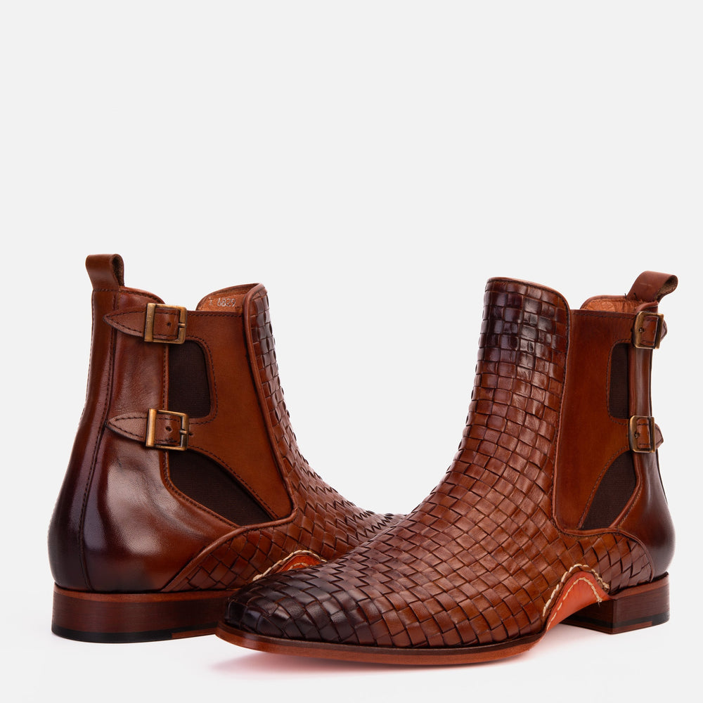 The Rolls Boot Woven Tan Leather Double Monk Strap Handmade Shoe
