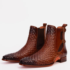 The Rolls Boot Woven Tan Leather Double Monk Strap Handmade Shoe