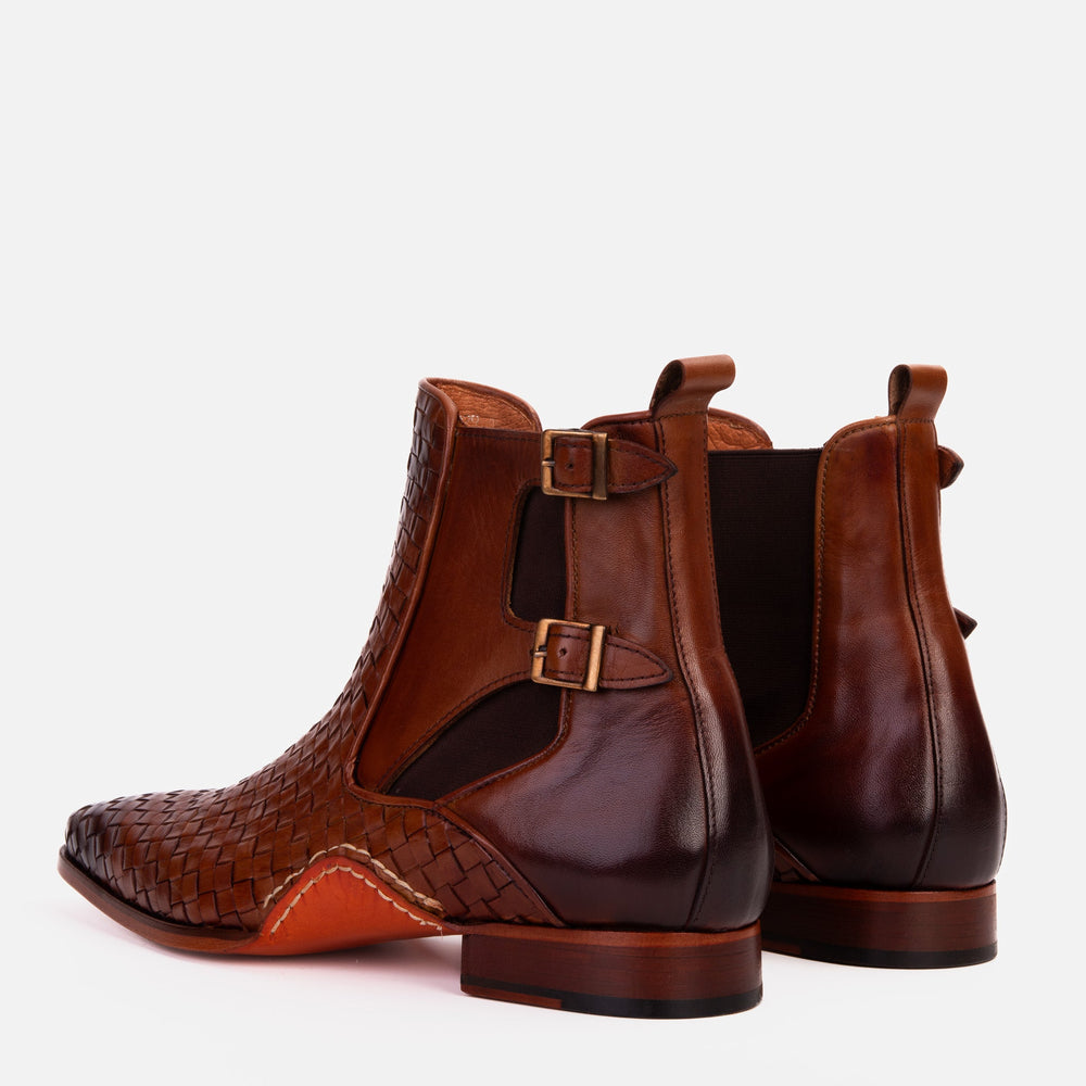 The Rolls Boot Woven Tan Leather Double Monk Strap Handmade Shoe