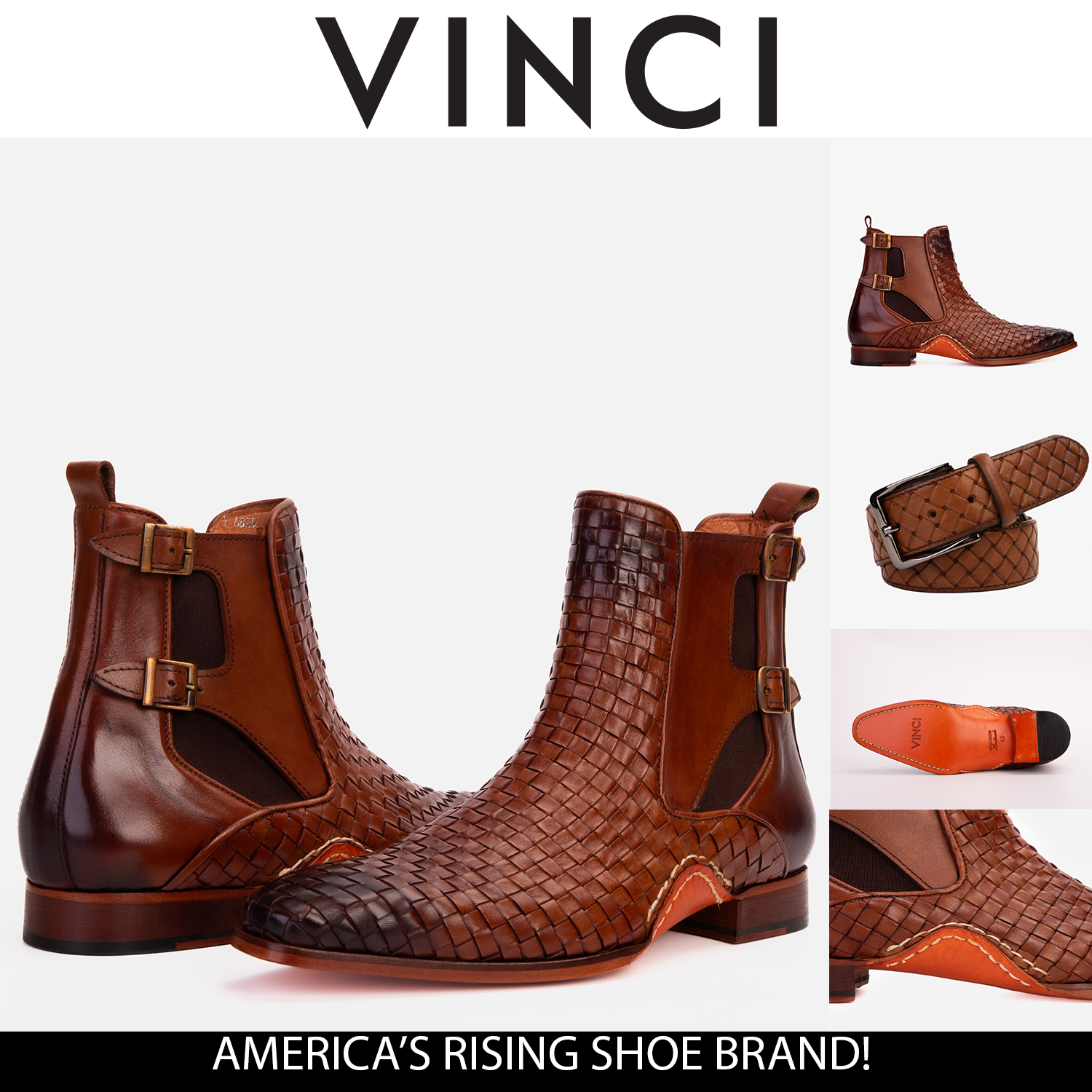 The Rolls Boot Woven Tan Leather Double Monk Strap Handmade Shoe