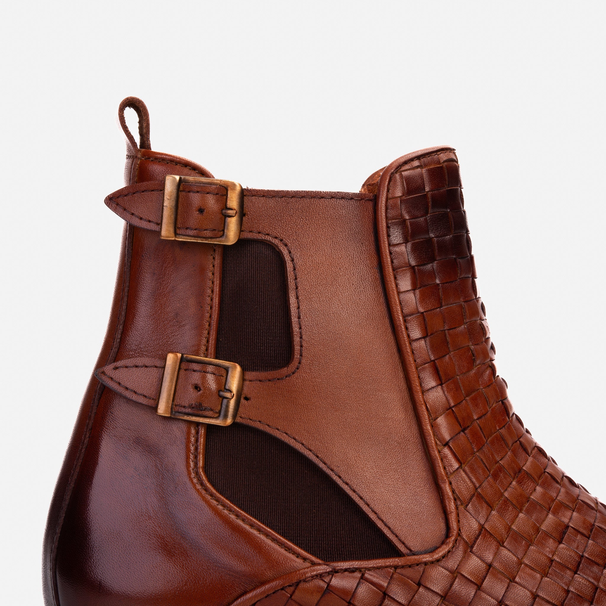 The Rolls Boot Woven Tan Leather Double Monk Strap Handmade Shoe
