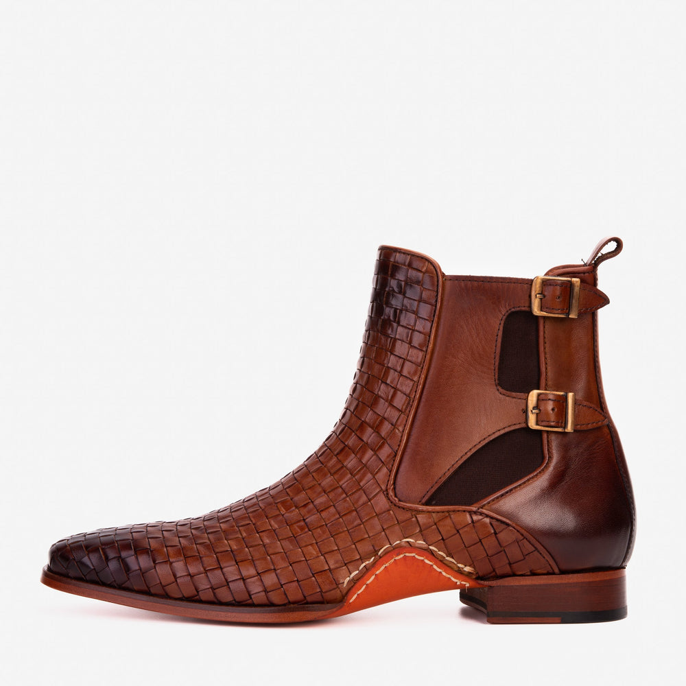 The Rolls Boot Woven Tan Leather Double Monk Strap Handmade Shoe