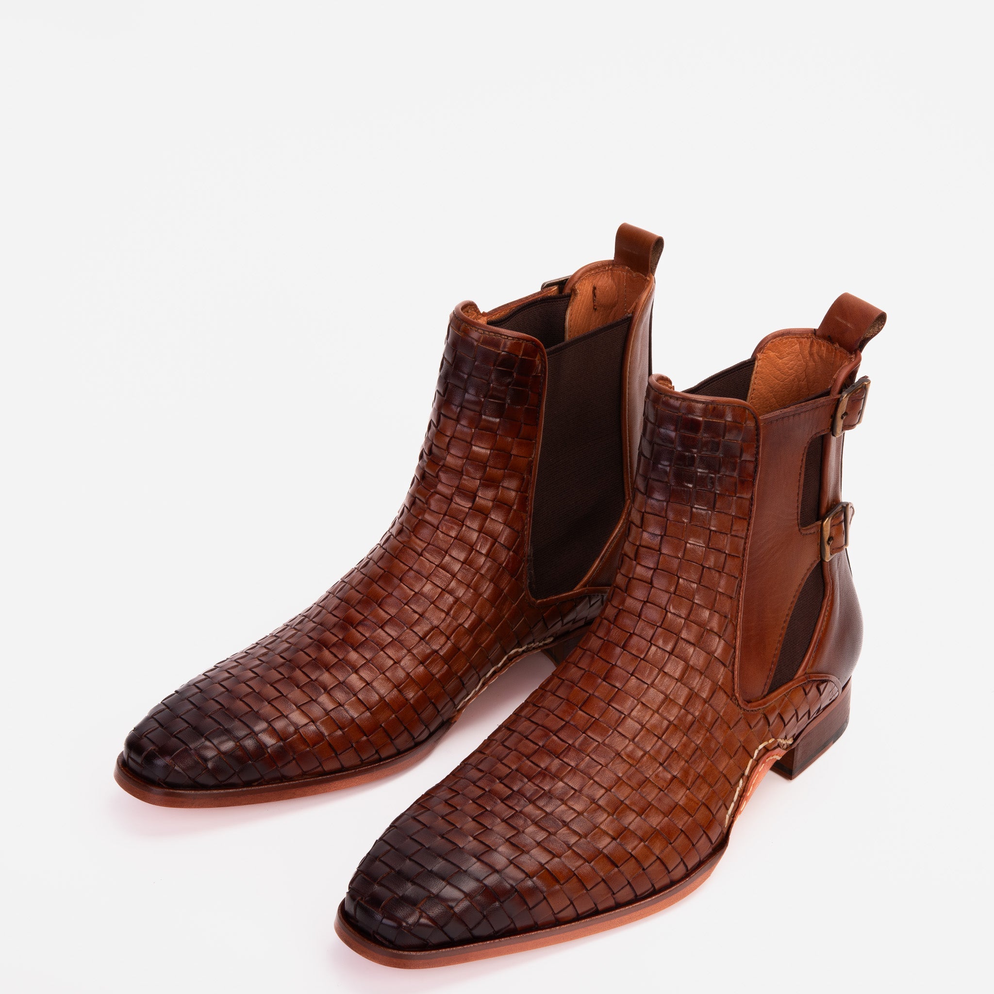 The Rolls Boot Woven Tan Leather Double Monk Strap Handmade Shoe