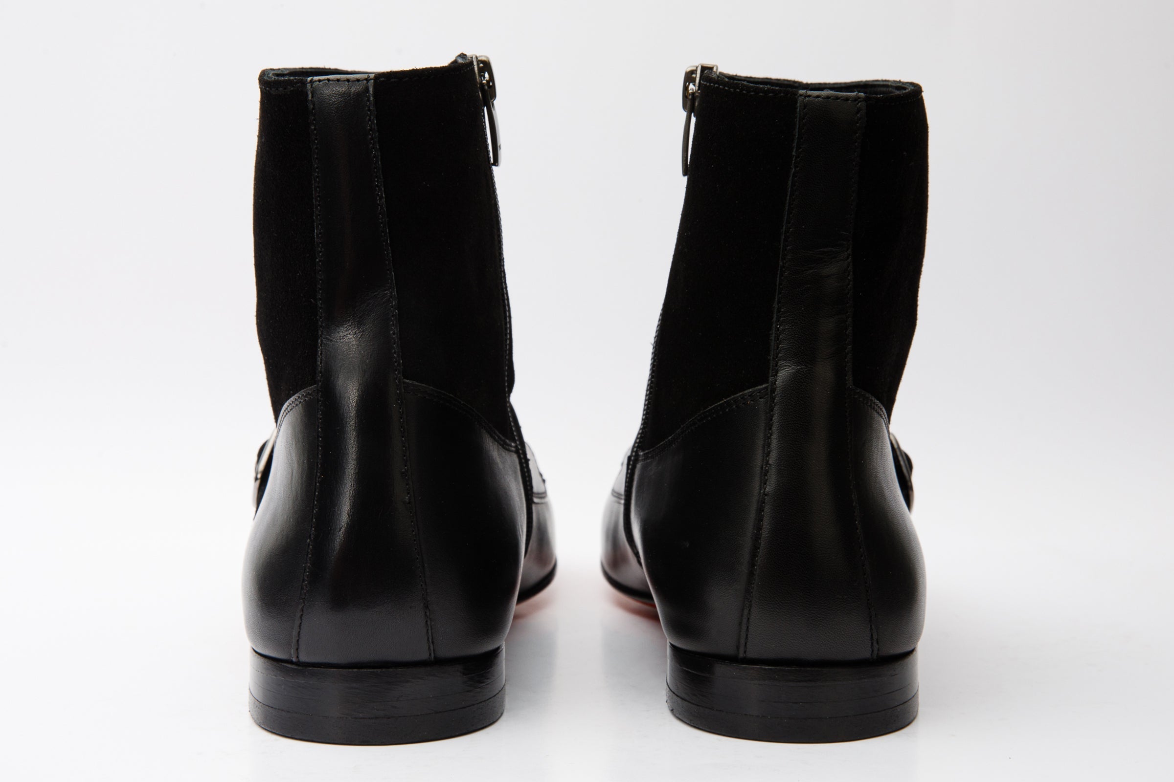Preston Black Leather Suede Double Monk Strap Ankle Boot