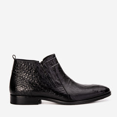 The Randor Black Crocodile Leather Side-Zip Dress Ankle Boot
