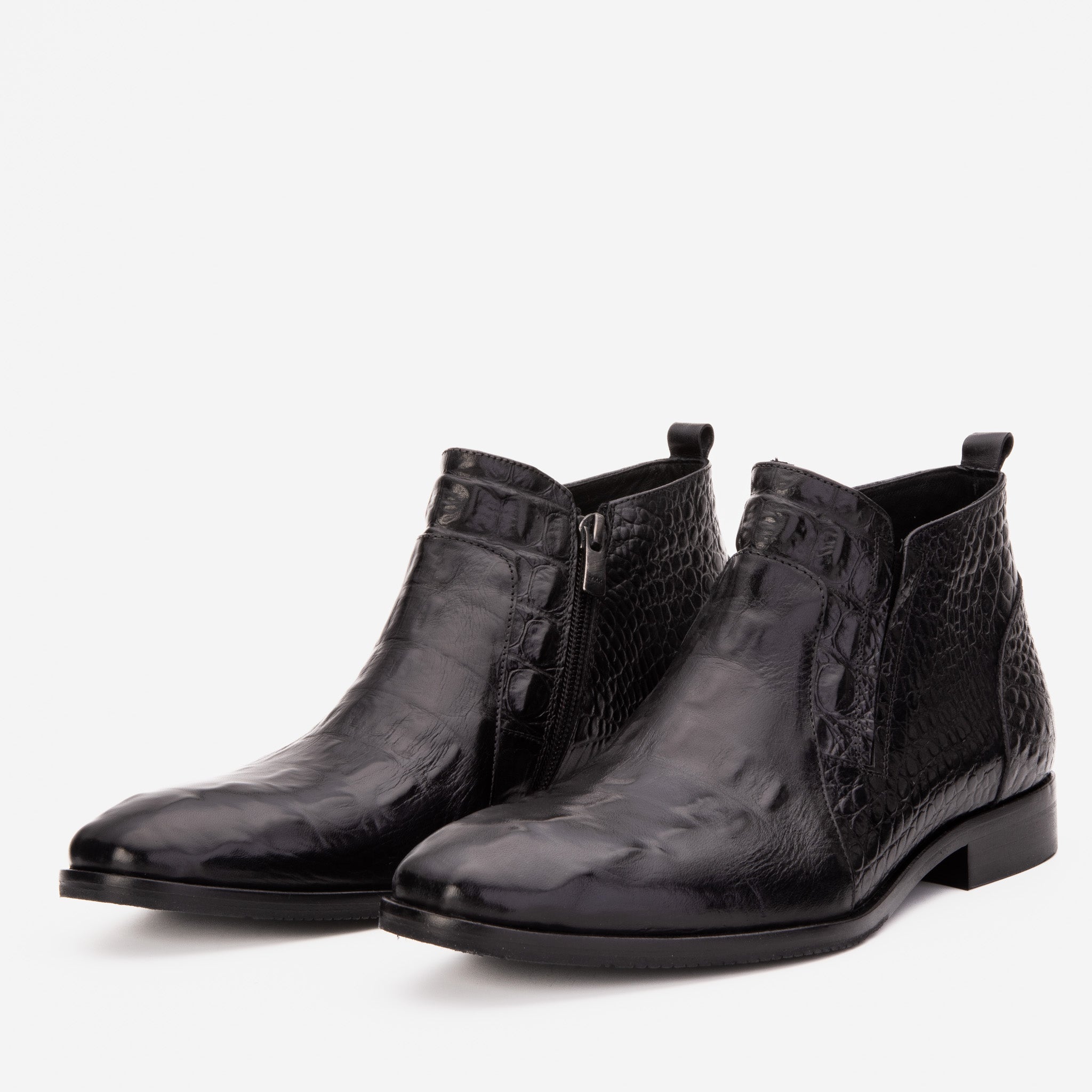 The Randor Black Crocodile Leather Side-Zip Dress Ankle Boot