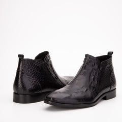 The Randor Black Crocodile Leather Side-Zip Dress Ankle Boot