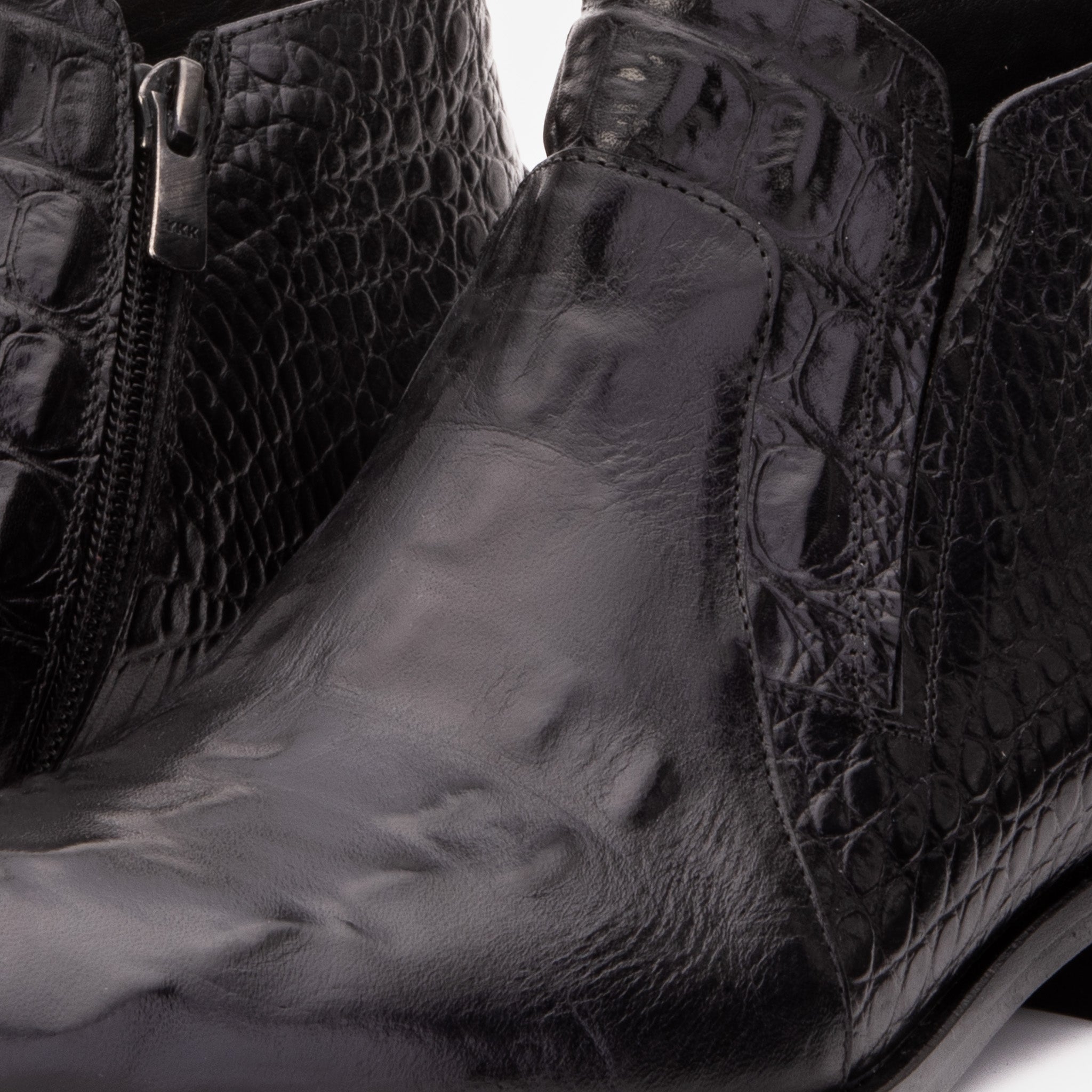 The Randor Black Crocodile Leather Side-Zip Dress Ankle Boot