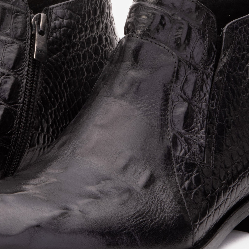 The Randor Black Crocodile Leather Side-Zip Dress Ankle Boot