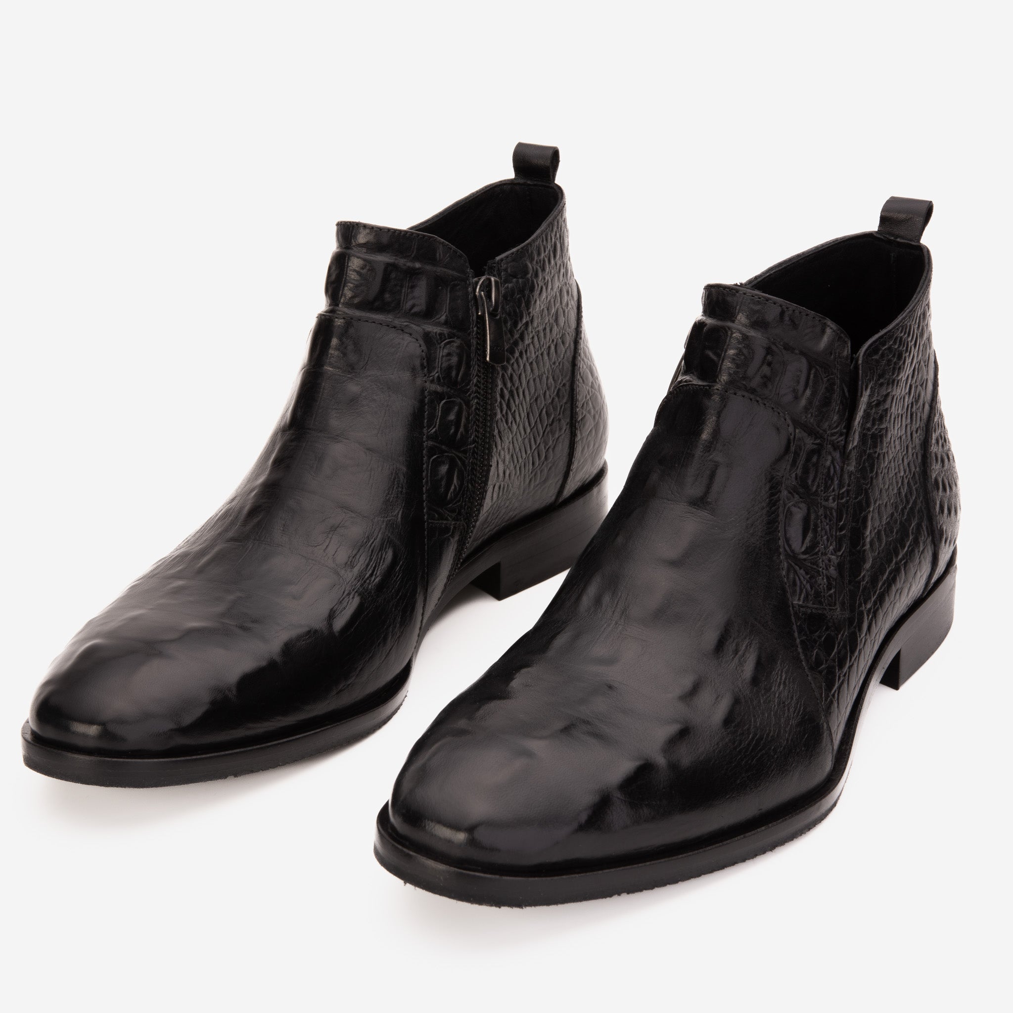 The Randor Black Crocodile Leather Side-Zip Dress Ankle Boot