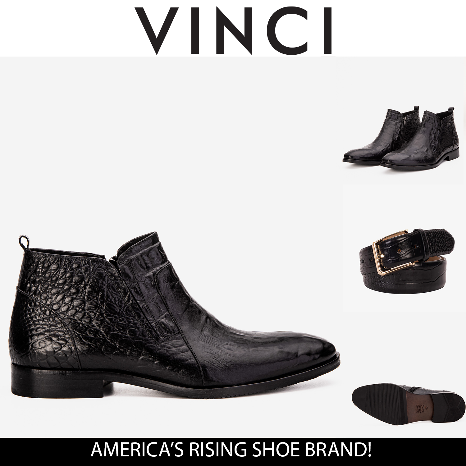 The Randor Black Crocodile Leather Side-Zip Dress Ankle Boot