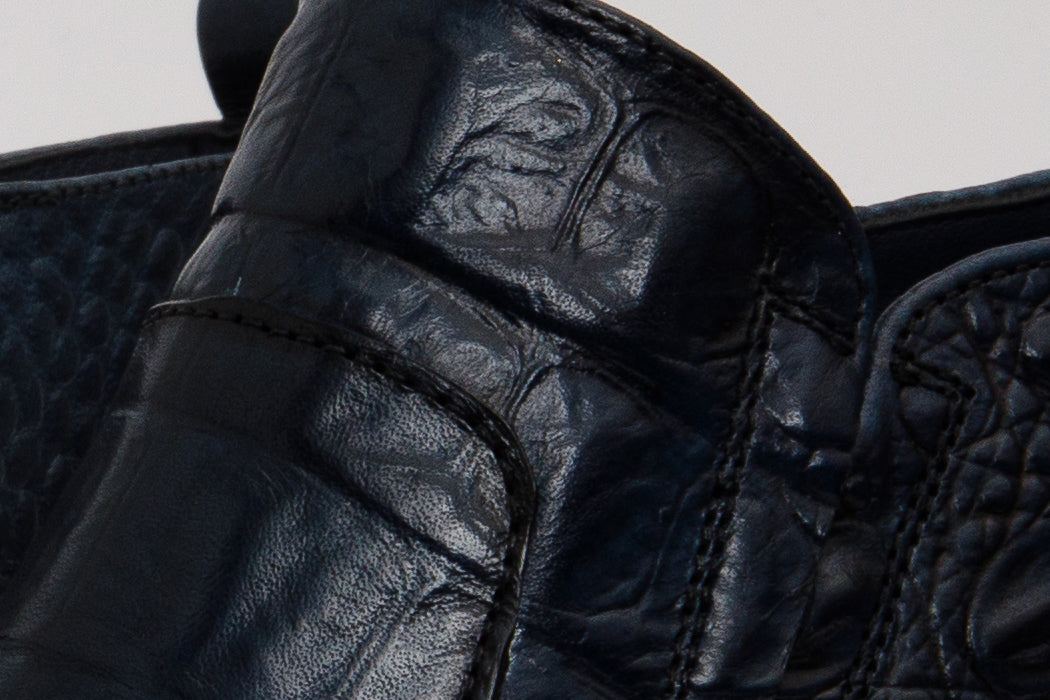 The Randor Navy Blue Crocodile Leather Side-Zip Dress Ankle Boot