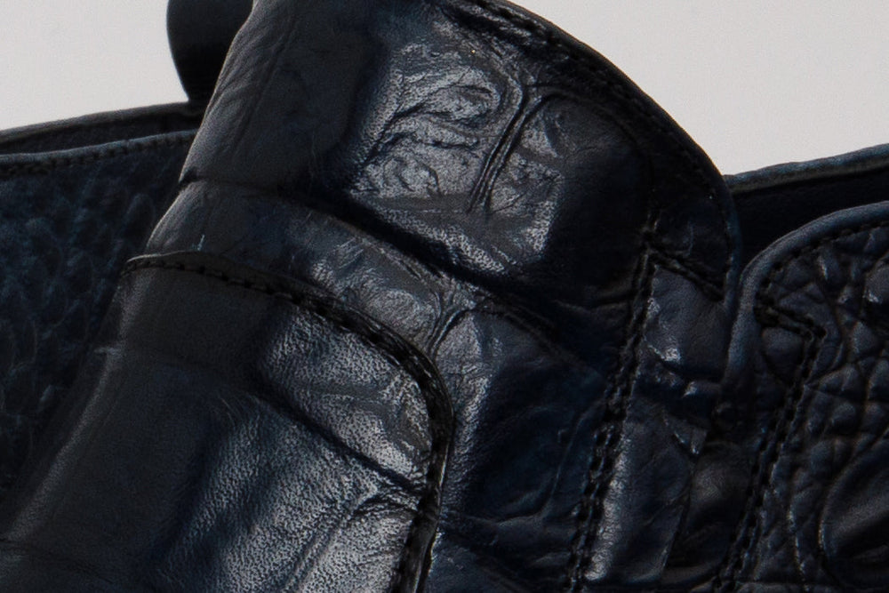 The Randor Navy Blue Crocodile Leather Side-Zip Dress Ankle Boot