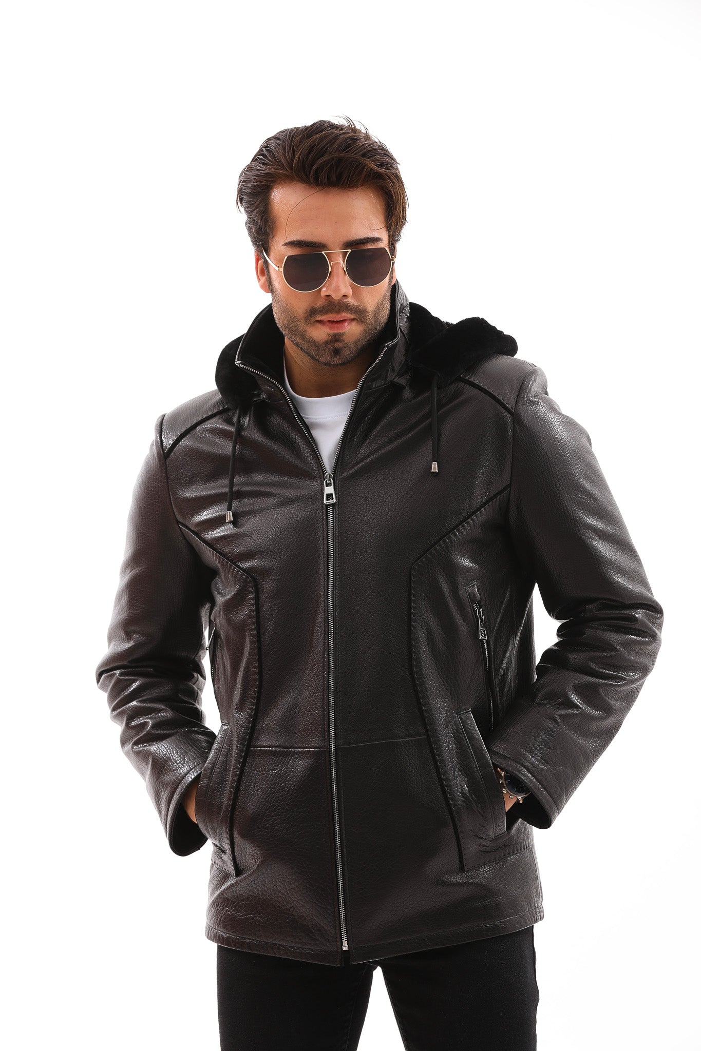 The Bergamo Black Shearling Leather Jacket