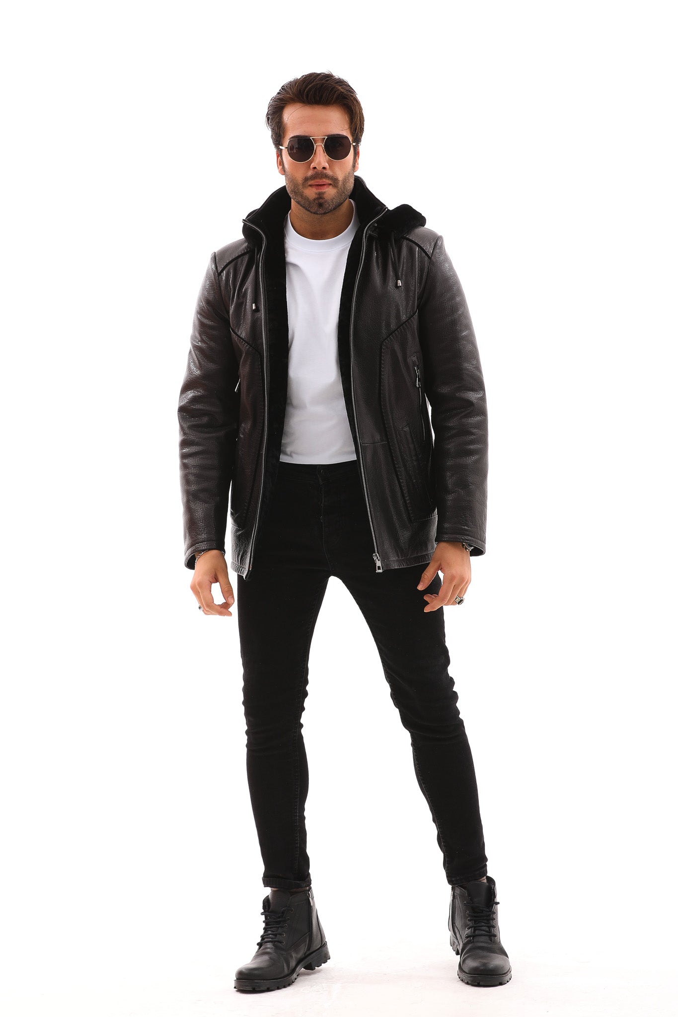 The Bergamo Black Shearling Leather Jacket