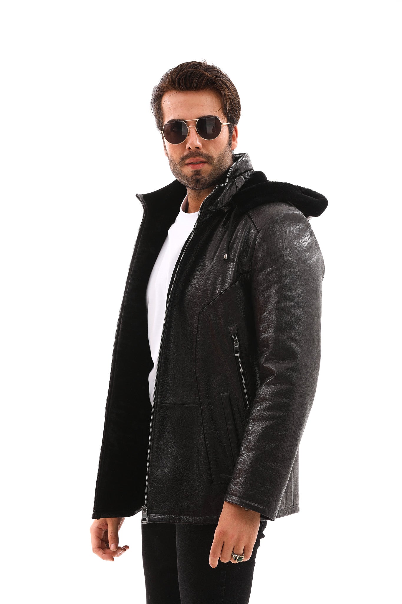 The Bergamo Black Shearling Leather Jacket
