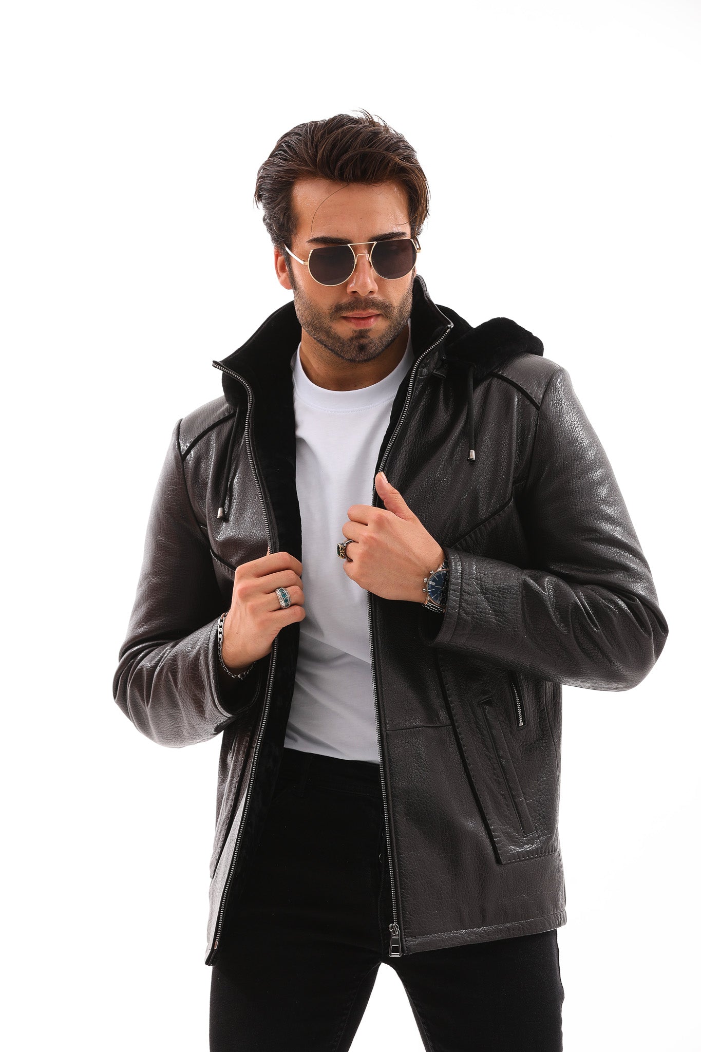 The Bergamo Black Shearling Leather Jacket