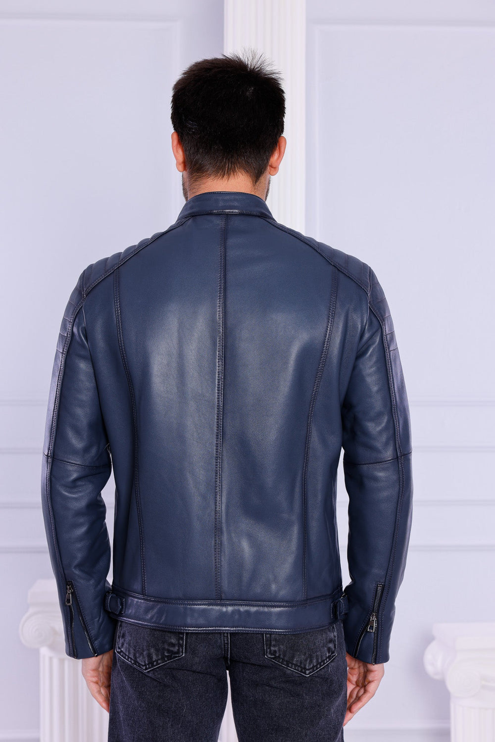 The Argento Navy Blue Leather Jacket