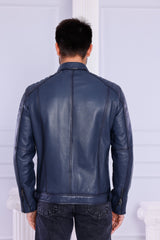 The Argento Navy Blue Leather Jacket