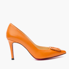 The Maneadero Orange Leather Pump Fuchsia Sole Shoe