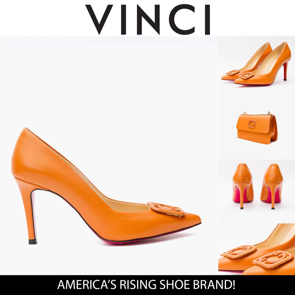 The Maneadero Orange Leather Pump Fuchsia Sole Shoe