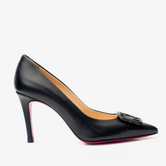 The Maneadero Black Leather Pump Fuchsia Sole Shoe