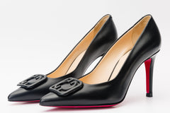 The Maneadero Black Leather Pump Fuchsia Sole Shoe
