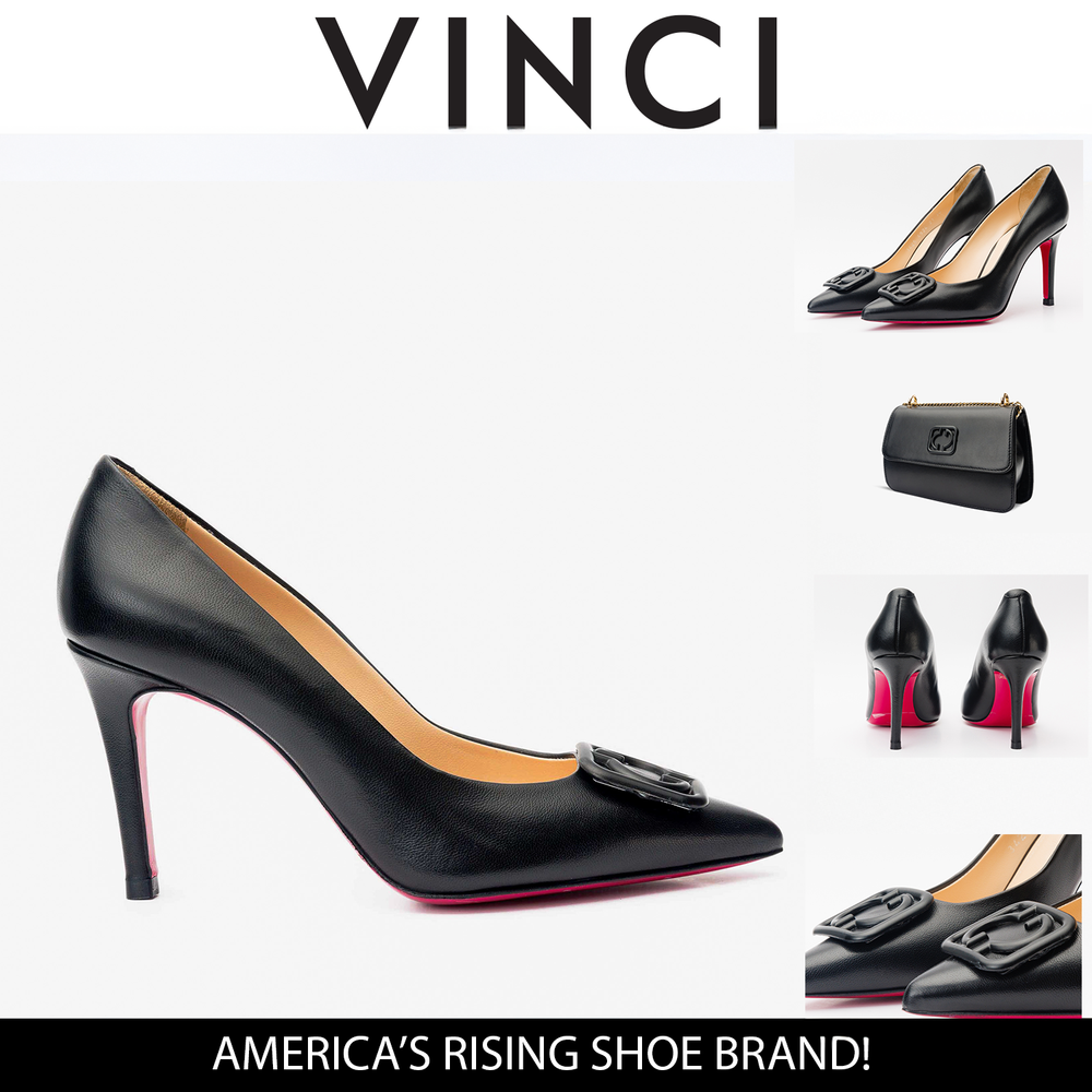 The Maneadero Black Leather Pump Fuchsia Sole Shoe