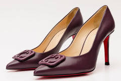 The Maneadero Dark Purple Leather Pump Fuchsia Sole Shoe