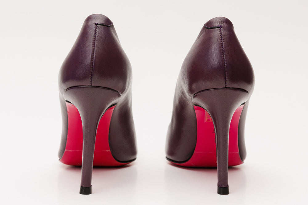 The Maneadero Dark Purple Leather Pump Fuchsia Sole Shoe