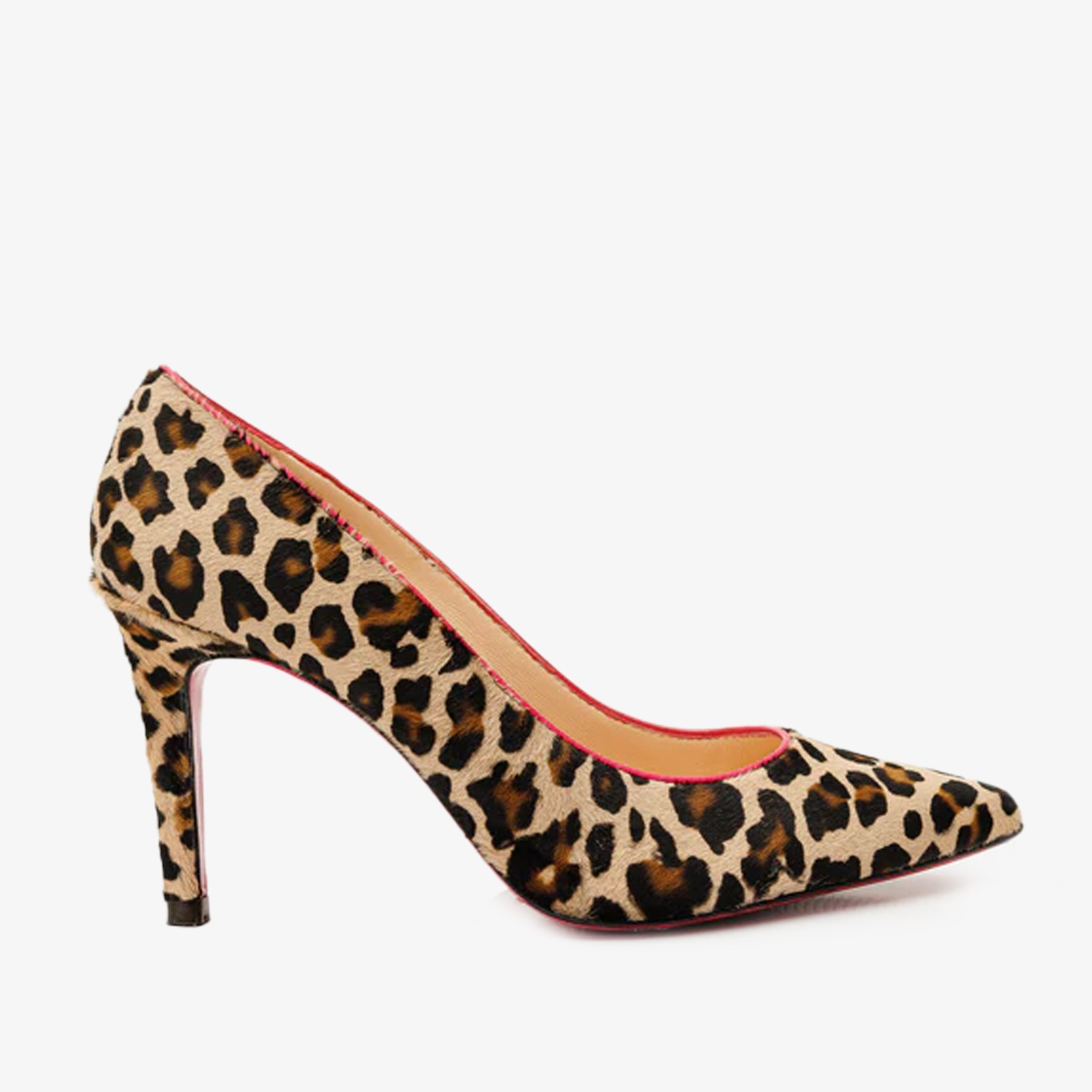 The Olbia Leopard Leather Pump Fuchsia Sole Shoe