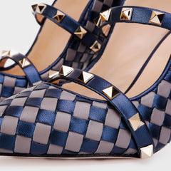 The Dosso Navy Blue Handwoven Pointy Toe Leather Sandal