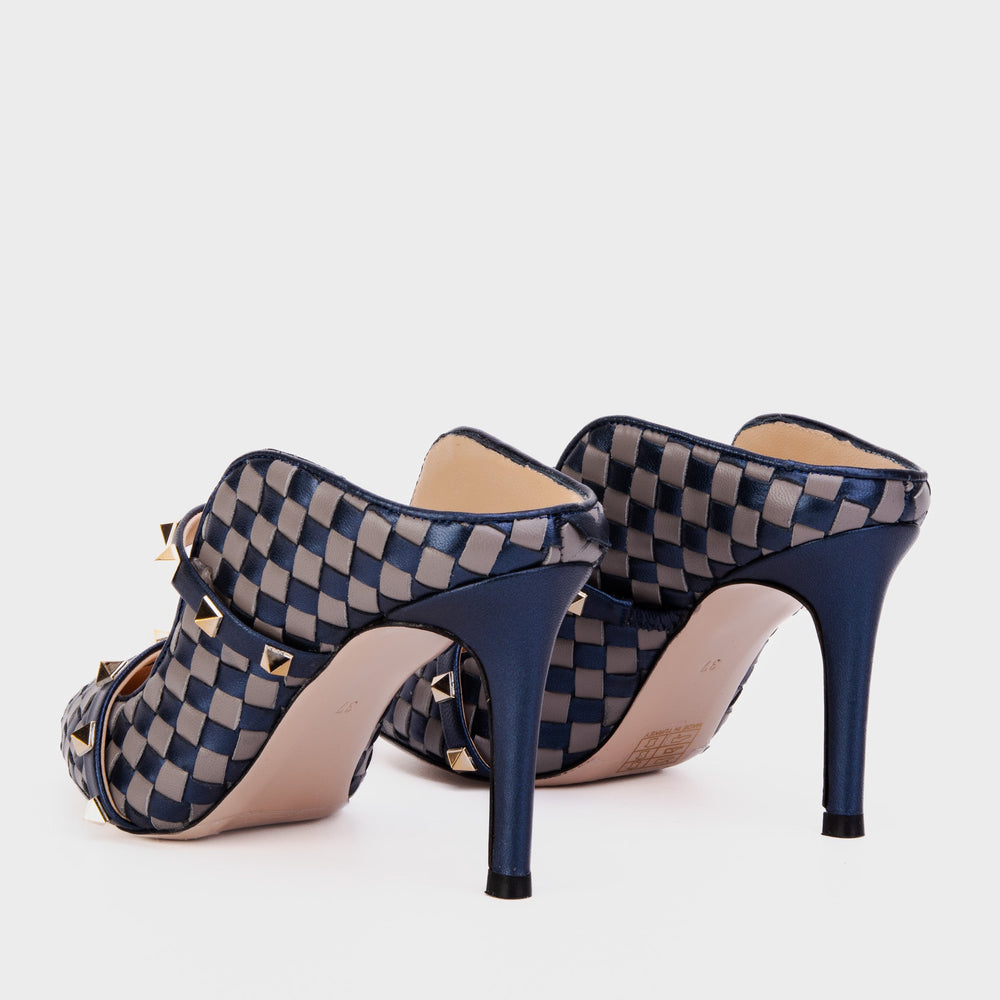 The Dosso Navy Blue Handwoven Pointy Toe Leather Sandal