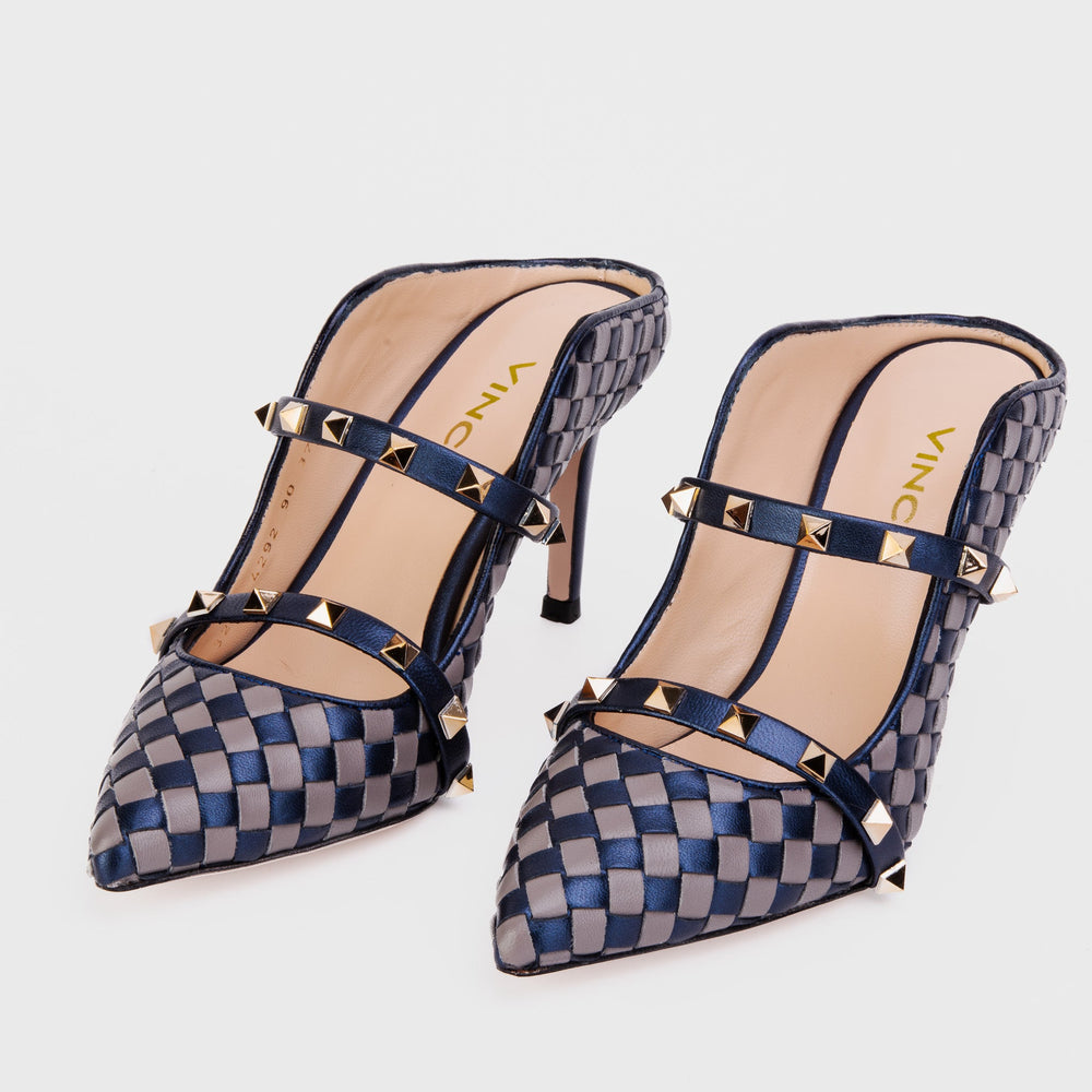 The Dosso Navy Blue Handwoven Pointy Toe Leather Sandal