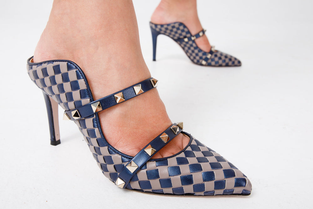 The Dosso Navy Blue Handwoven Pointy Toe Leather Sandal